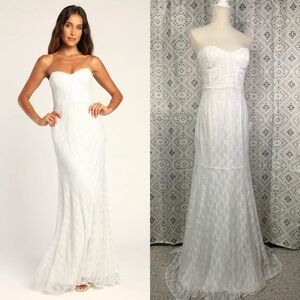 NWT Lulus A Vow to Love White Lace Bustier Trumpet Maxi Dress